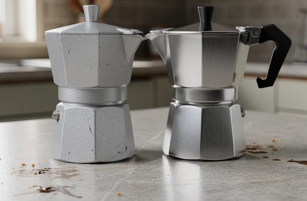 Finitions génériques d’une moka en aluminium et d’une moka en inox